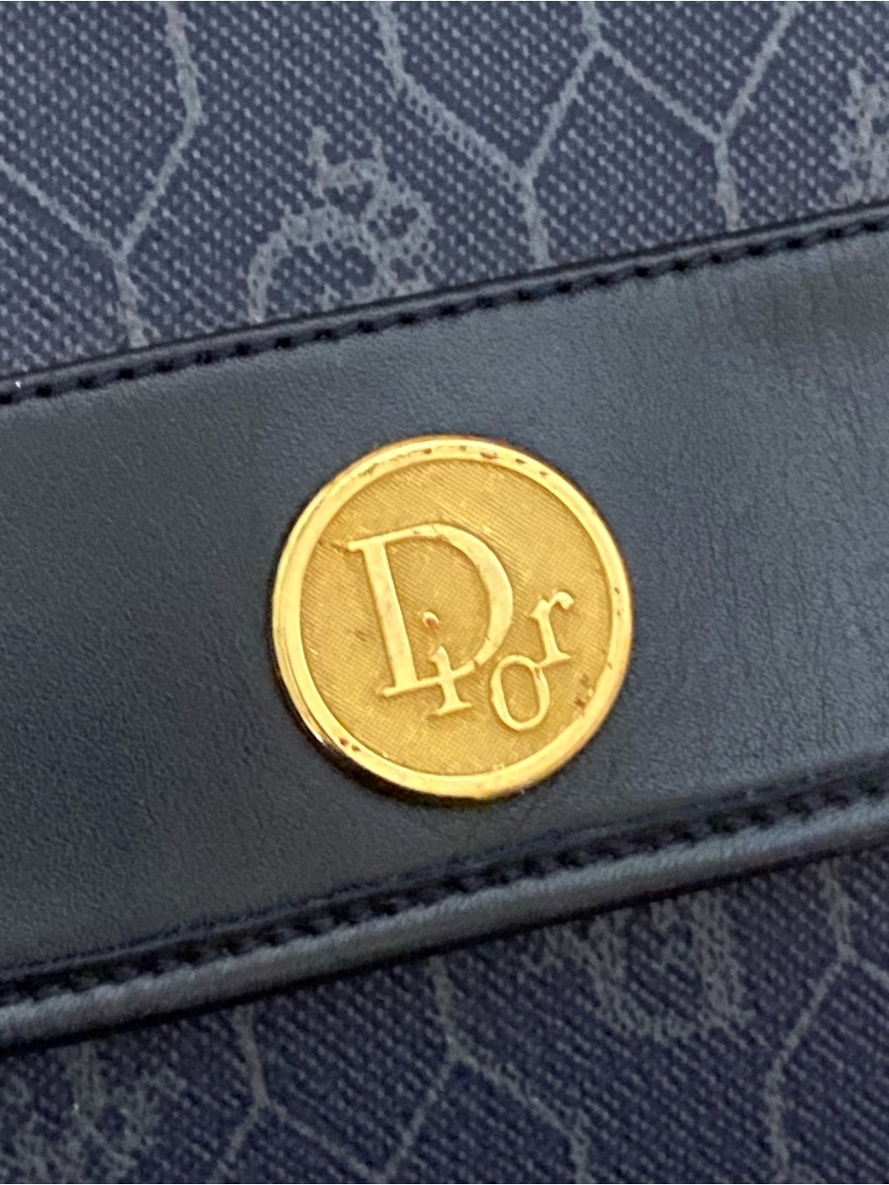 Vintage DIOR Oversized Clutch Bag Wallet Navy Honeycomb Chain Added - Picture 3 of 16
